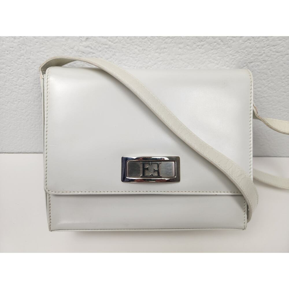 Vintage Escada Ivory Patent Leather Silver Hardware Kelly Square Shoulder Bag